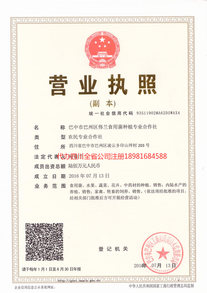 北碚北碚伟兰食用菌种植专业合作社